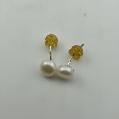 Vintage Large Faux Peal Post Style Pierced Earrings 925 Sterling Silver Post