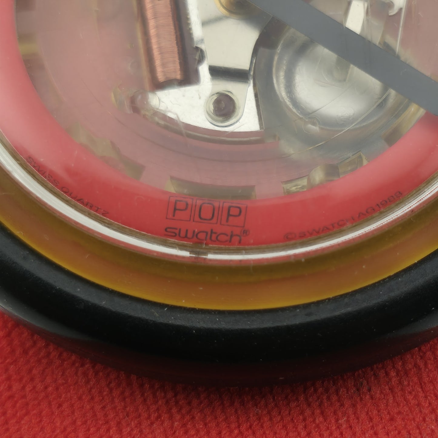 SWATCH POP WATCH SKELETON Transparent DIAL 1988 Red Band Rare working