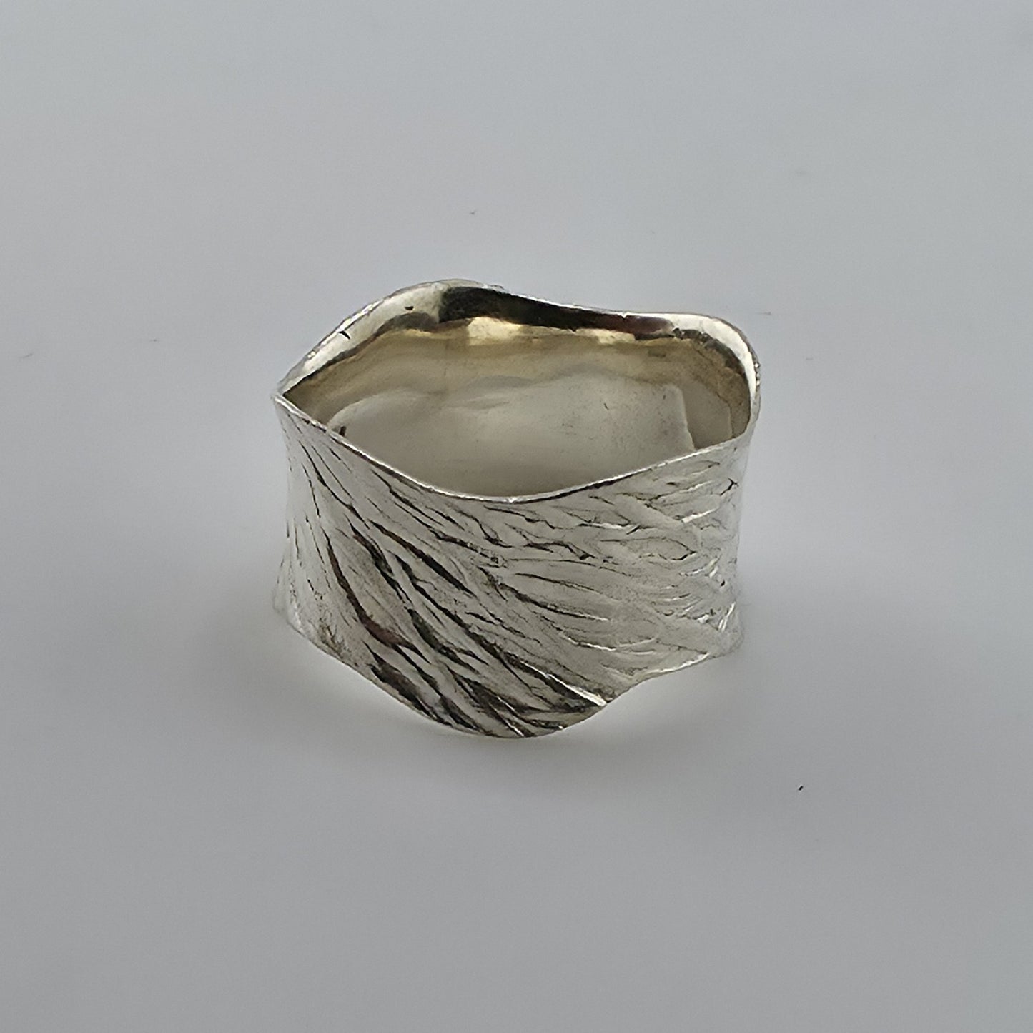 Sterling Silver 925 Textured Wave Organic Abstract Band Ring Size 6 DbM