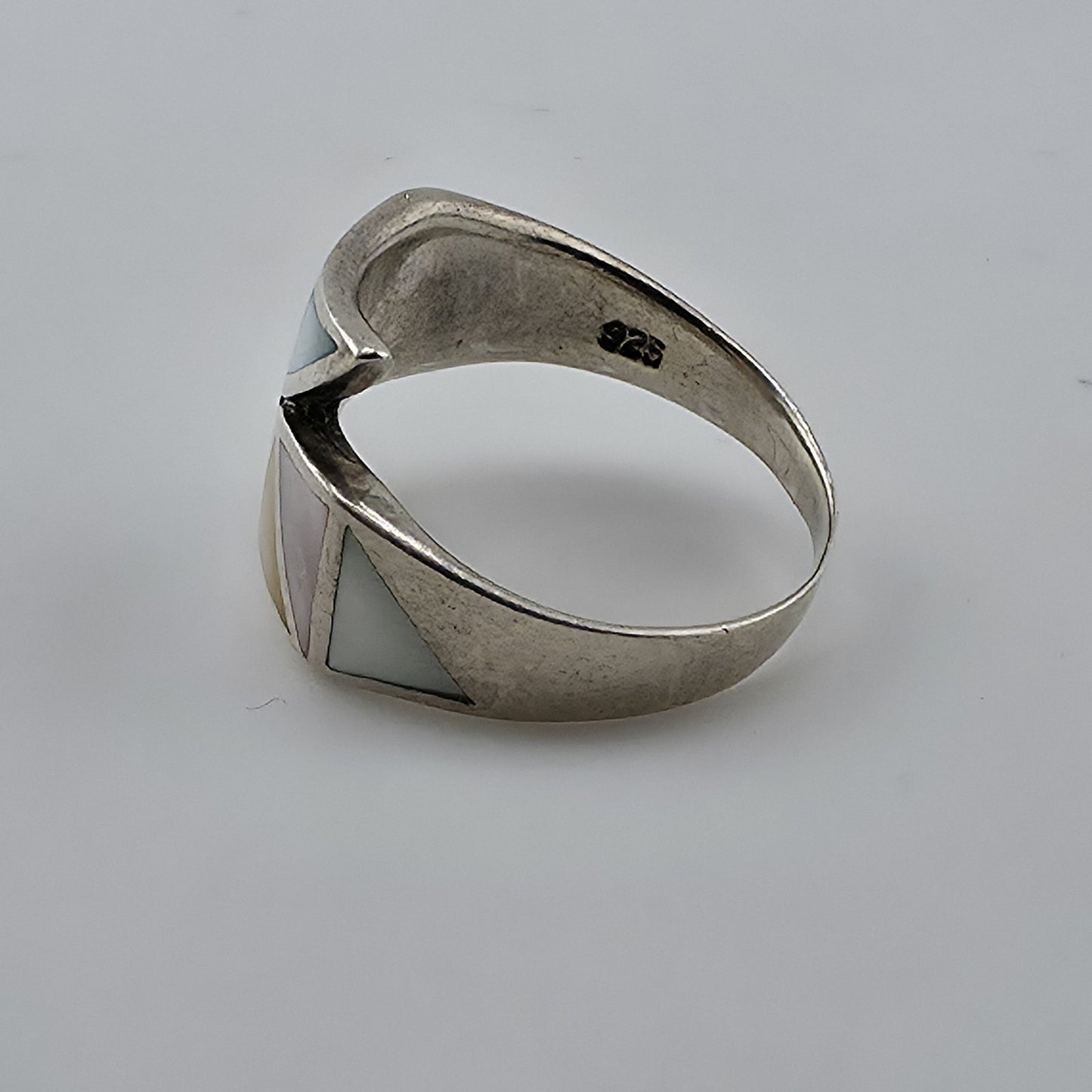 Sterling Silver 925 Multi-Stone Inlay Wrap Ring Size 6.75 Artisan