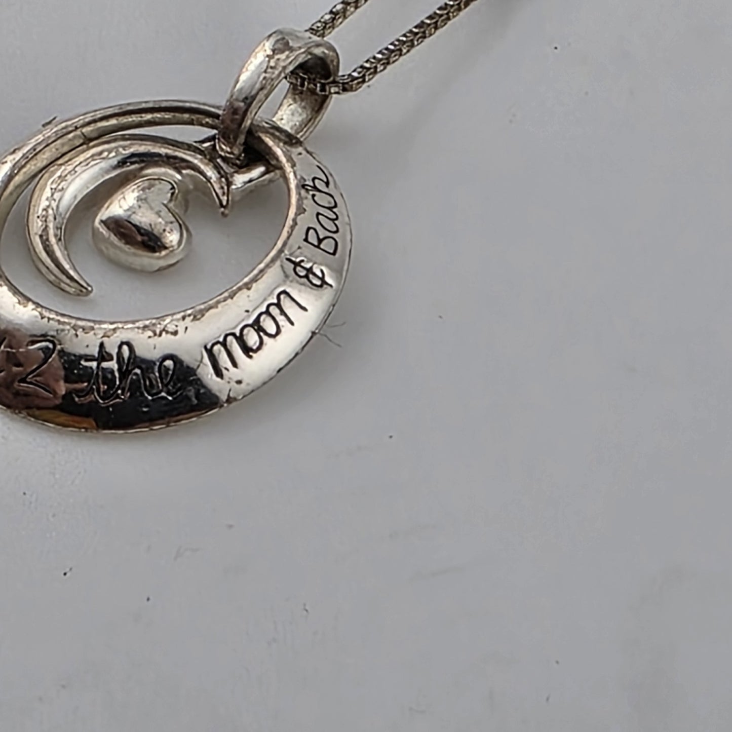 I Love You To The Moon and Back Necklace 925 Sterling Silver Heart Swirl Patina