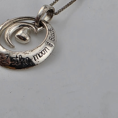I Love You To The Moon and Back Necklace 925 Sterling Silver Heart Swirl Patina
