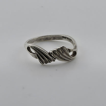 Sterling Silver Double Fan Diamond Cut Curved Unique Band Ring Size 7 Vintage