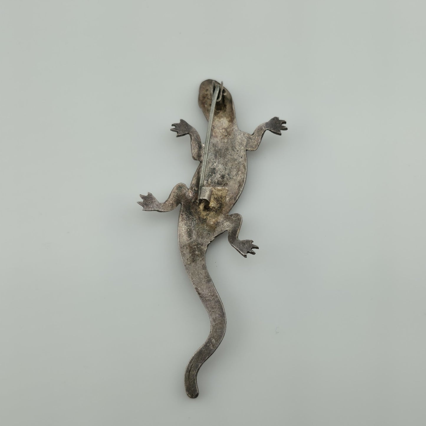 Sterling Silver 925 Lizard Pin Brooch 2.7" Patina Vintage Animal Jewelry