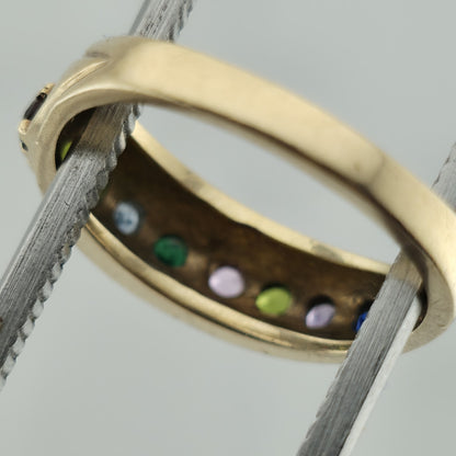 10k Yellow Gold Ring 9 Stones Rainbow Mothers Grandmother Mom Size 6 HOF Vintage