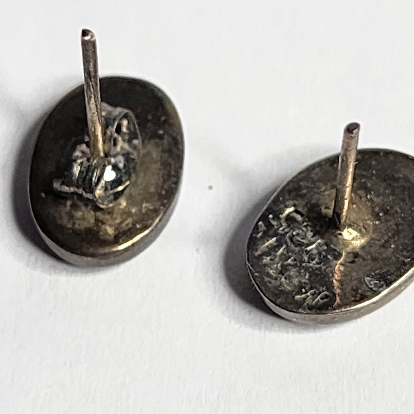 925 Sterling Silver Earrings Pink Inlay Stud tested Mexican Vintage