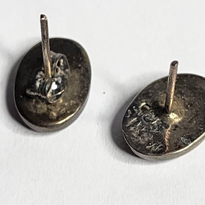 925 Sterling Silver Earrings Pink Inlay Stud tested Mexican Vintage
