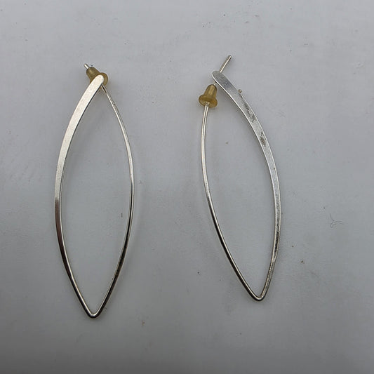 Sterling Silver Long Marquise Wire Earrings 925 Minimalist Dangle Signed