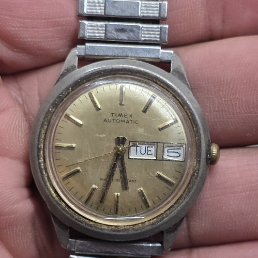 Timex Viscount Automatic Day Date 37869 10979 Vintage 1979 Running Gold Tone