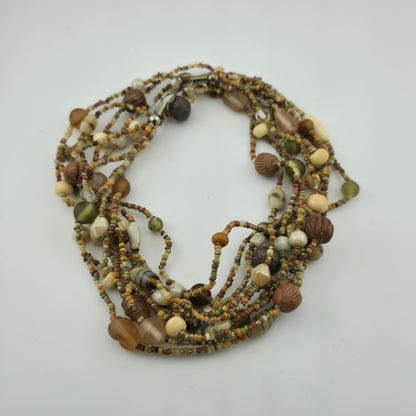 Necklace Artisan Mix Media Beaded Art Glass Earthy Boho 30" 1950s Vintage