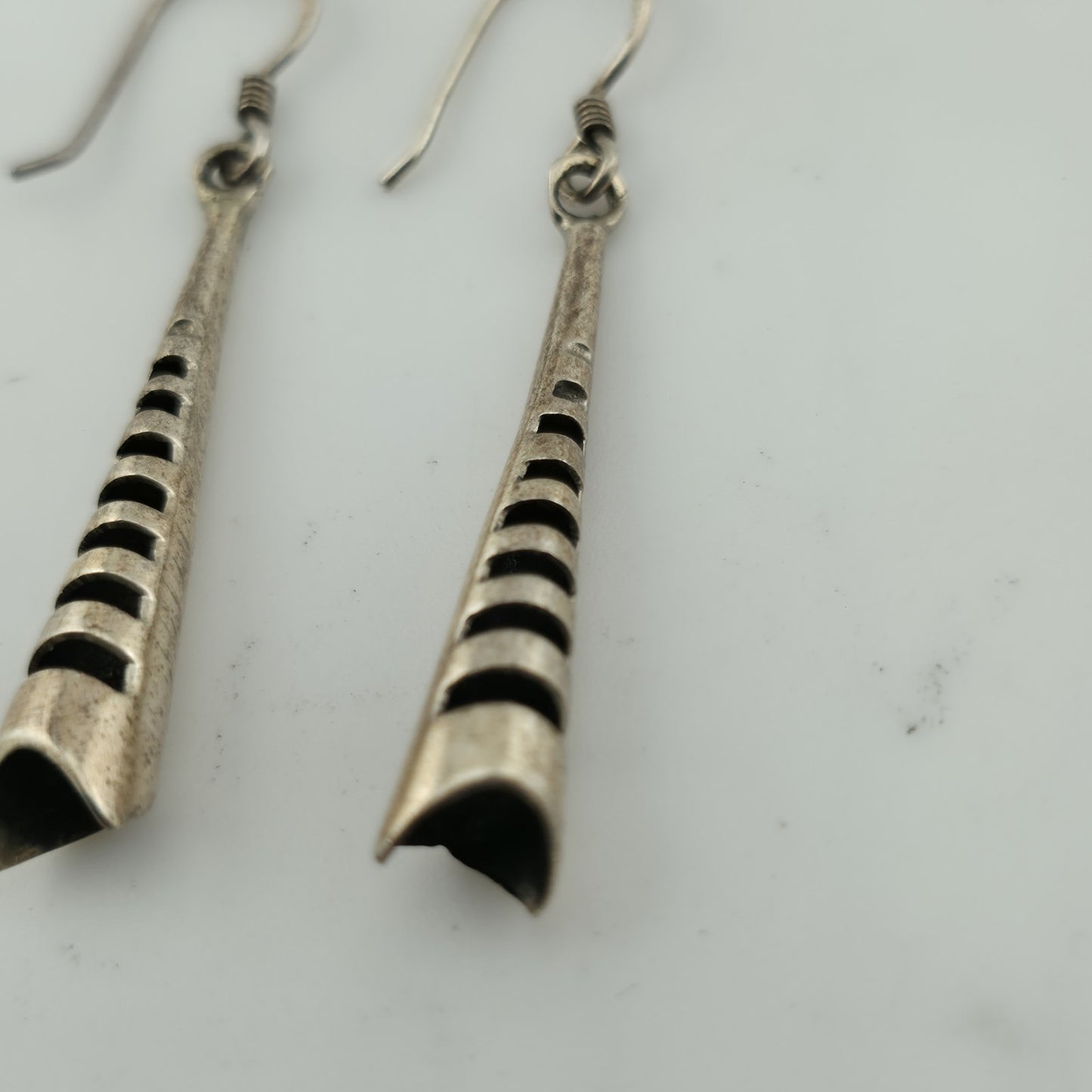 Earrings Sterling Silver Long Cone Bar Drop Dangle Abstract Artisan