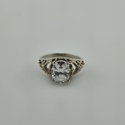 Chateau D'Argent Ring 2.5ct Zirconia Sterling Silver 6.75 Vintage HeartOpen Work