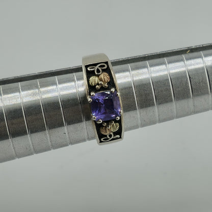 Black Hills Gold Ring Amethyst sterling silver 12k Gold Leaves Size 10 Vintage