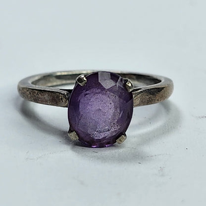 925 Sterling Silver Ring Purple AMETHYST  Stone Size 5.75 Tested Patina tarnish