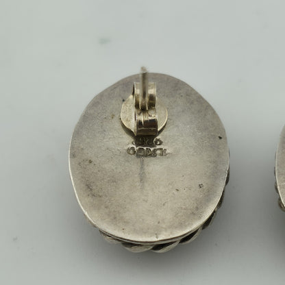 OVAL CARNELION STUD EARRINGS STERLING SILVER 925 MEXICO Vintage