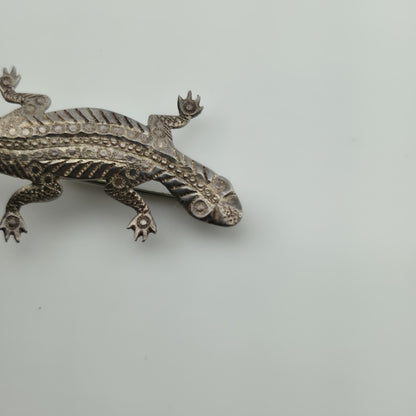 Sterling Silver 925 Lizard Pin Brooch 2.7" Patina Vintage Animal Jewelry