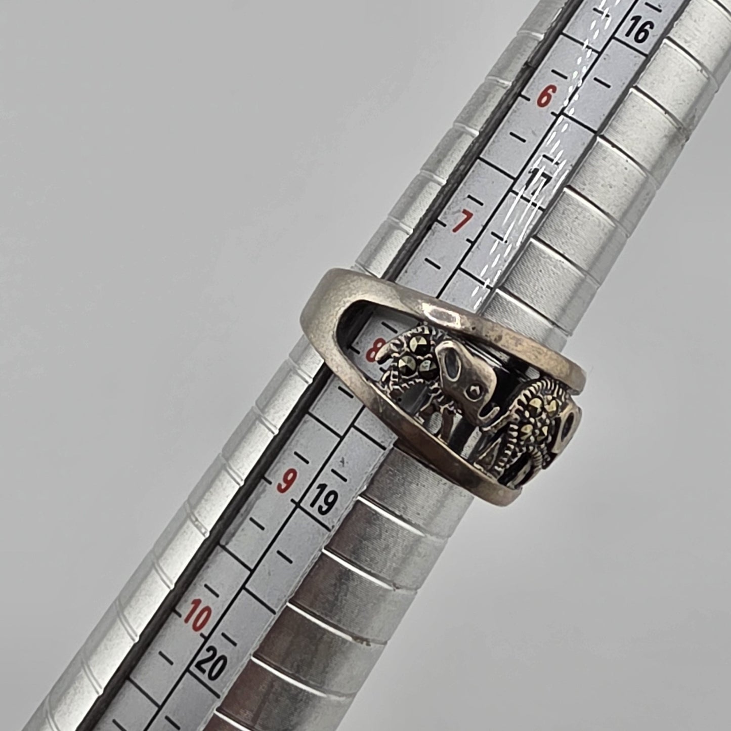 Sterling Silver Ring Elephant Parade Marcasite Openwork Size 8 Lucky 925