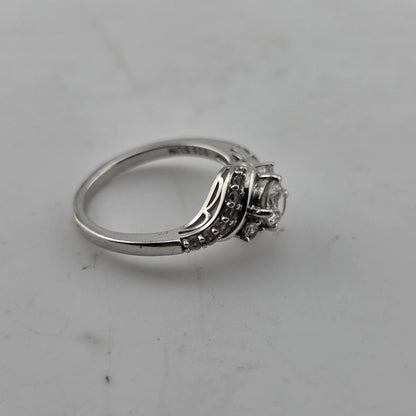 Sterling Silver Ring  925 Size 6.75 White Colorless Stone