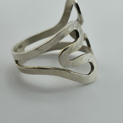 Sterling Silver Open Wrap Ring Abstract Wave Modernist Adjustable 925 Vintage