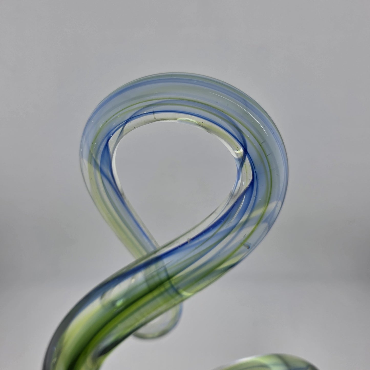 Hand Blown Music Treble Clef 10" Art Glass Sculpture Blue Green Infinity Vintage