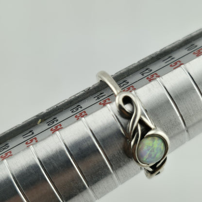White Lab Opal Oxidized Infinity Celtic Knot 925 Sterling Silver Ring Sizes 6.5
