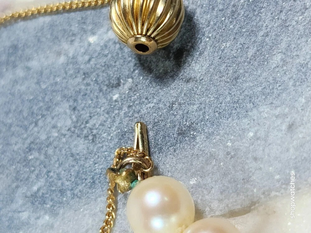Pearl Jade Gold Beaded Necklace 30" 12K GF Beads 10K Gold Clasp Vintage