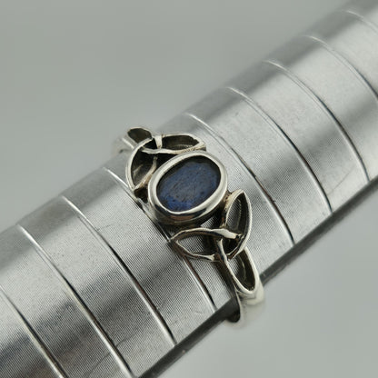 925 Sterling Silver Ring Celtic Trinity Knot Agate Blue Stone Size 8.75