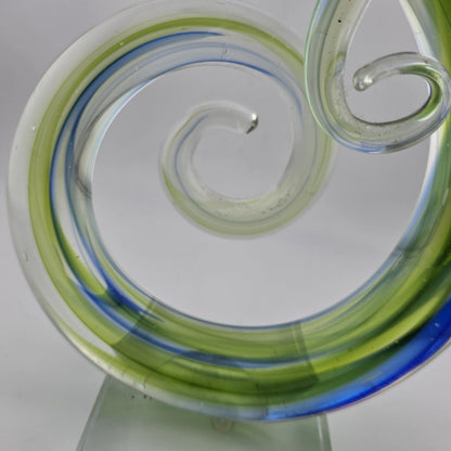 Hand Blown Music Treble Clef 10" Art Glass Sculpture Blue Green Infinity Vintage