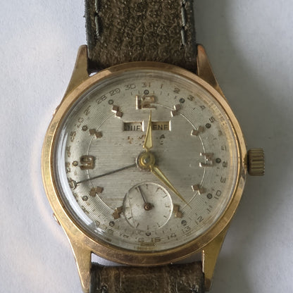 Invicta Triple Calendar Watch 1950s Vintage Champagne Dial Rare Manual Wind Work