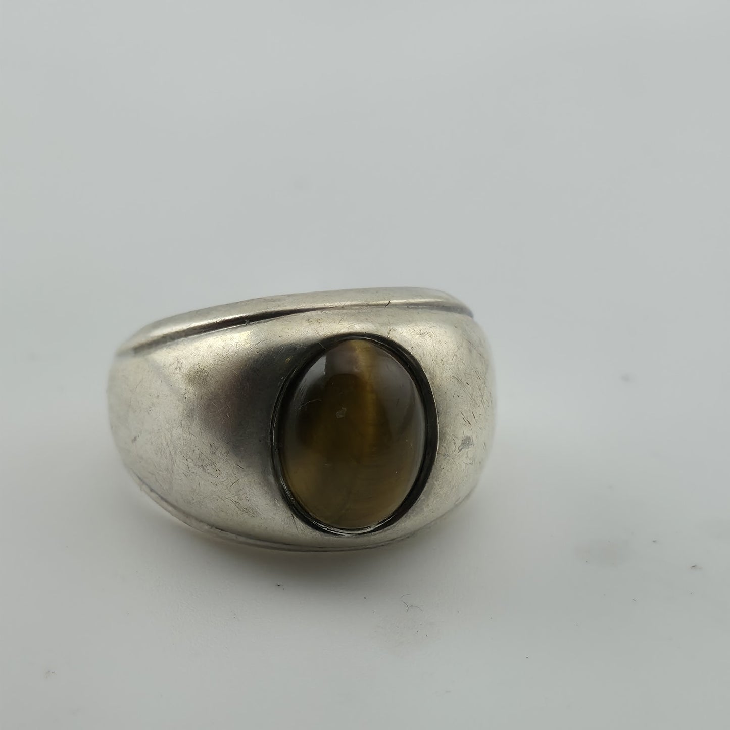 STERLING Silver Ring NATURAL TIGERS EYE Size 8 9gr Chunky Cigar Ring