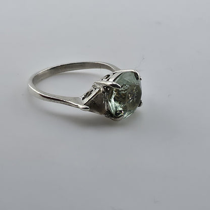 Sterling Silver Ring Blue-Green Stone with Clear Accents Filigree 925 Size 6