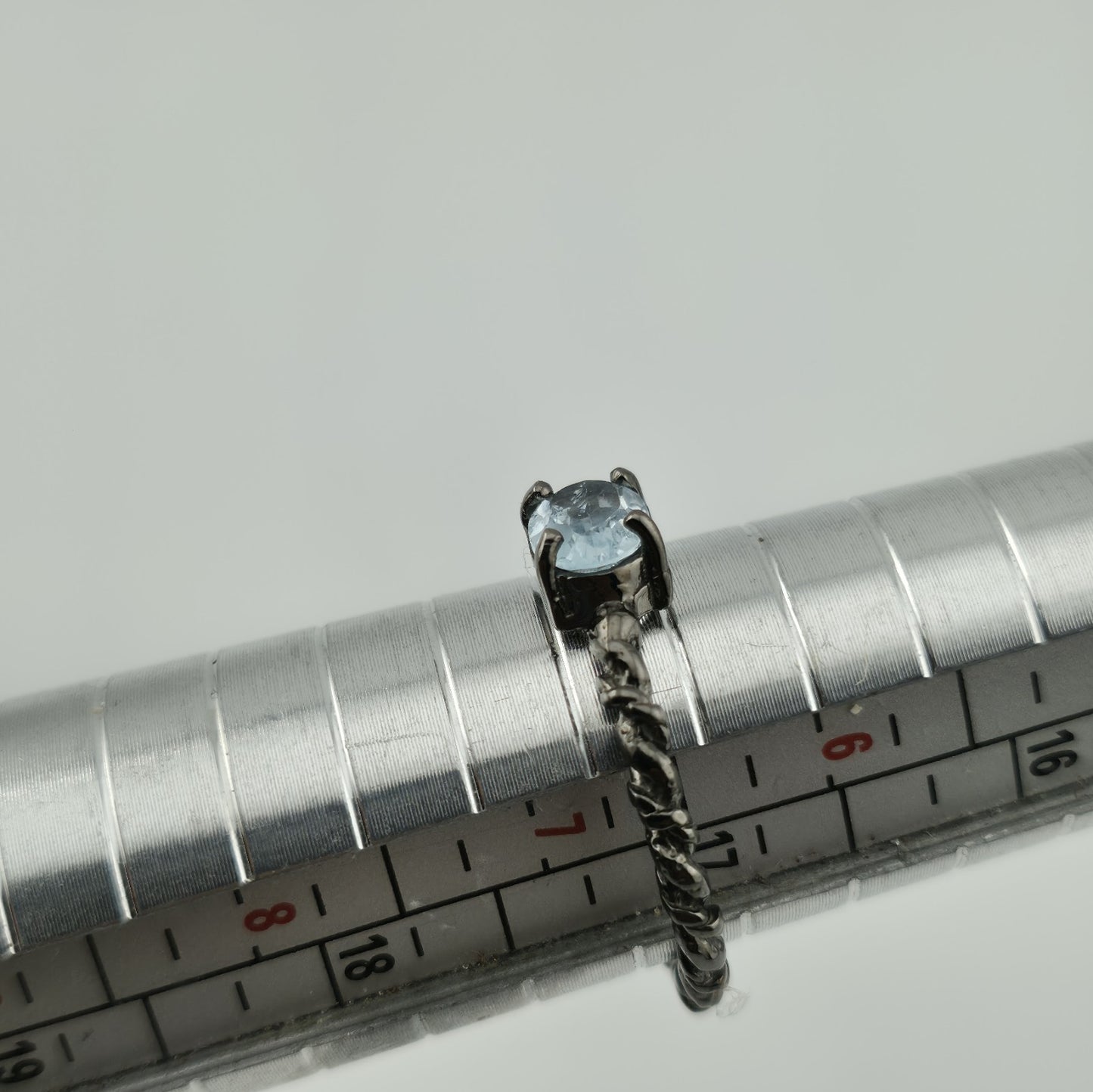 Oxidized 925 Sterling Silver Ring Black Vine Band Natural Blue Topaz Size 6.5