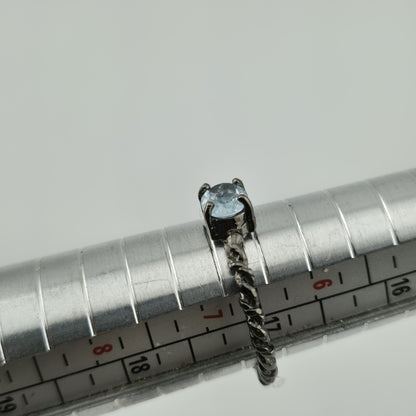 Oxidized 925 Sterling Silver Ring Black Vine Band Natural Blue Topaz Size 6.5