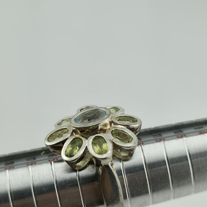 Ring PERIDOT Aquamarine STERLING SILVER 925 ARTISAN JEWELRY Size 6.5