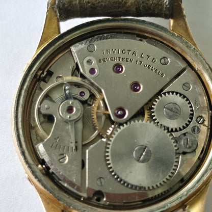 Invicta Triple Calendar Watch 1950s Vintage Champagne Dial Rare Manual Wind Work