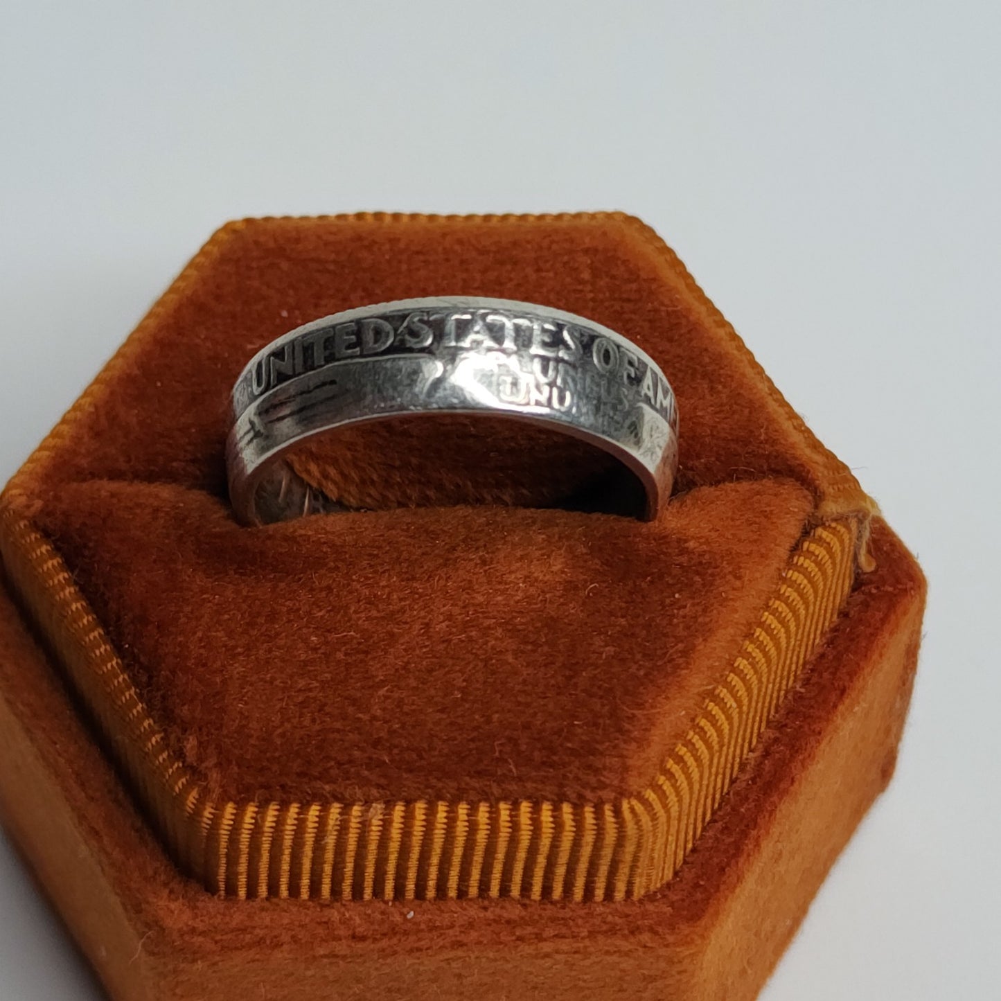 1964 Quarter Dollar Coin Ring Size 8 90% Silver Handmade Ring Tested USA Vintage