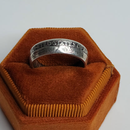 1964 Quarter Dollar Coin Ring Size 8 90% Silver Handmade Ring Tested USA Vintage