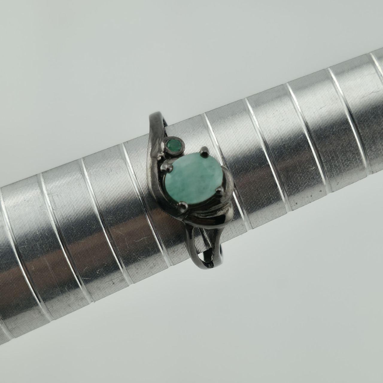 925 Ring Black Sterling Silver Emerald Sz 5.75 Oval...