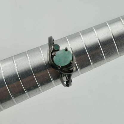 925 Ring Black Sterling Silver Emerald Sz 5.75 Oval...