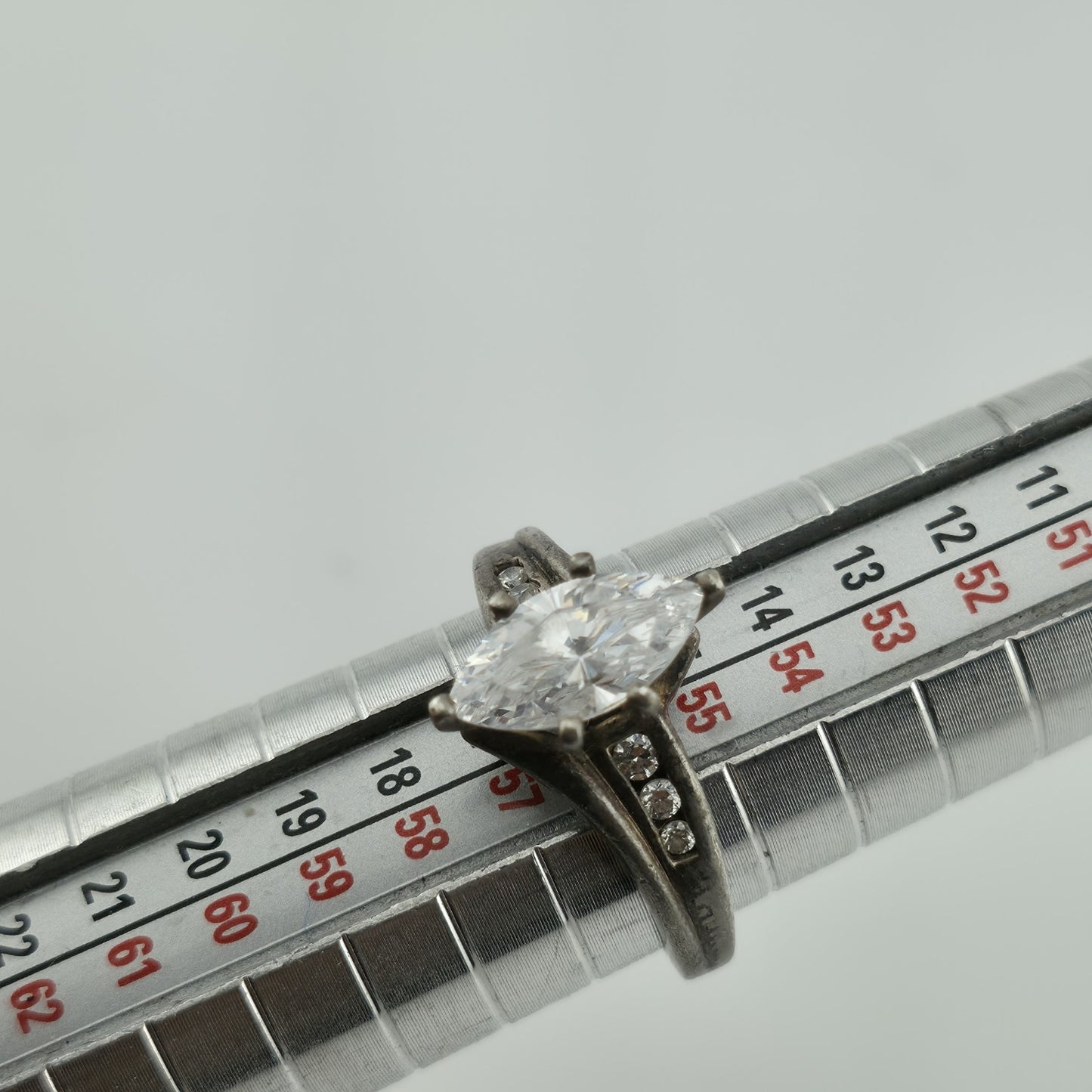 DQCZ Sterling Silver Ring Diamonique Marquis Colorless Stone Patina 7.75