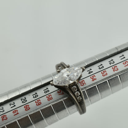 DQCZ Sterling Silver Ring Diamonique Marquis Colorless Stone Patina 7.75