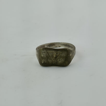 WWII Poland “P” Signet Ring Brass Size 10 Heavy Wear Wartime Military Jewelry