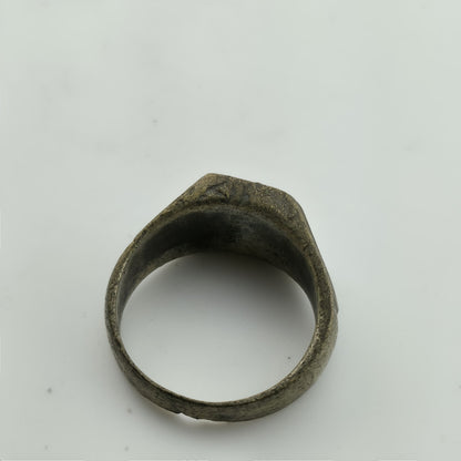 WWII Poland “P” Signet Ring Brass Size 10 Heavy Wear Wartime Military Jewelry bg