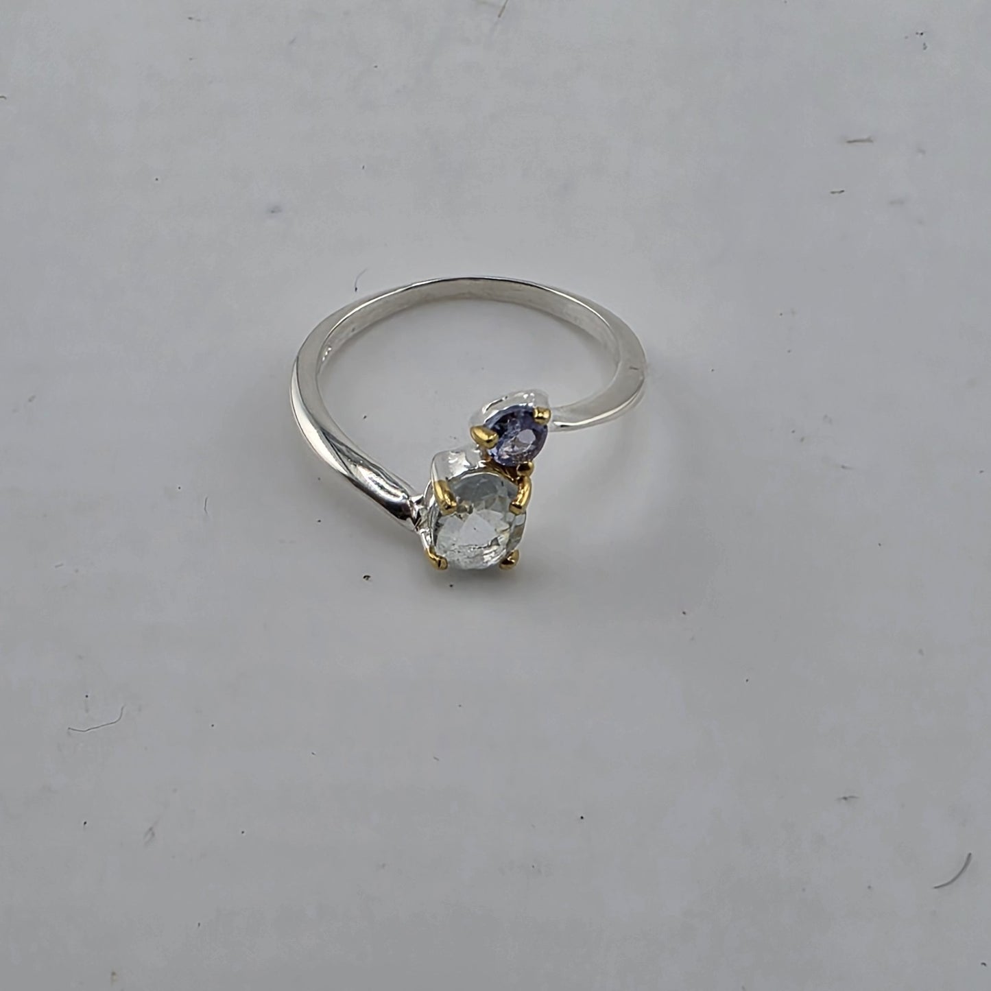 925 Sterling Silver Natural Blue Topaz Ring Size 7 Abstract Artisan Jewelry