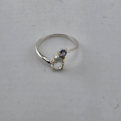 925 Sterling Silver Natural Blue Topaz Ring Size 7 Abstract Artisan Jewelry