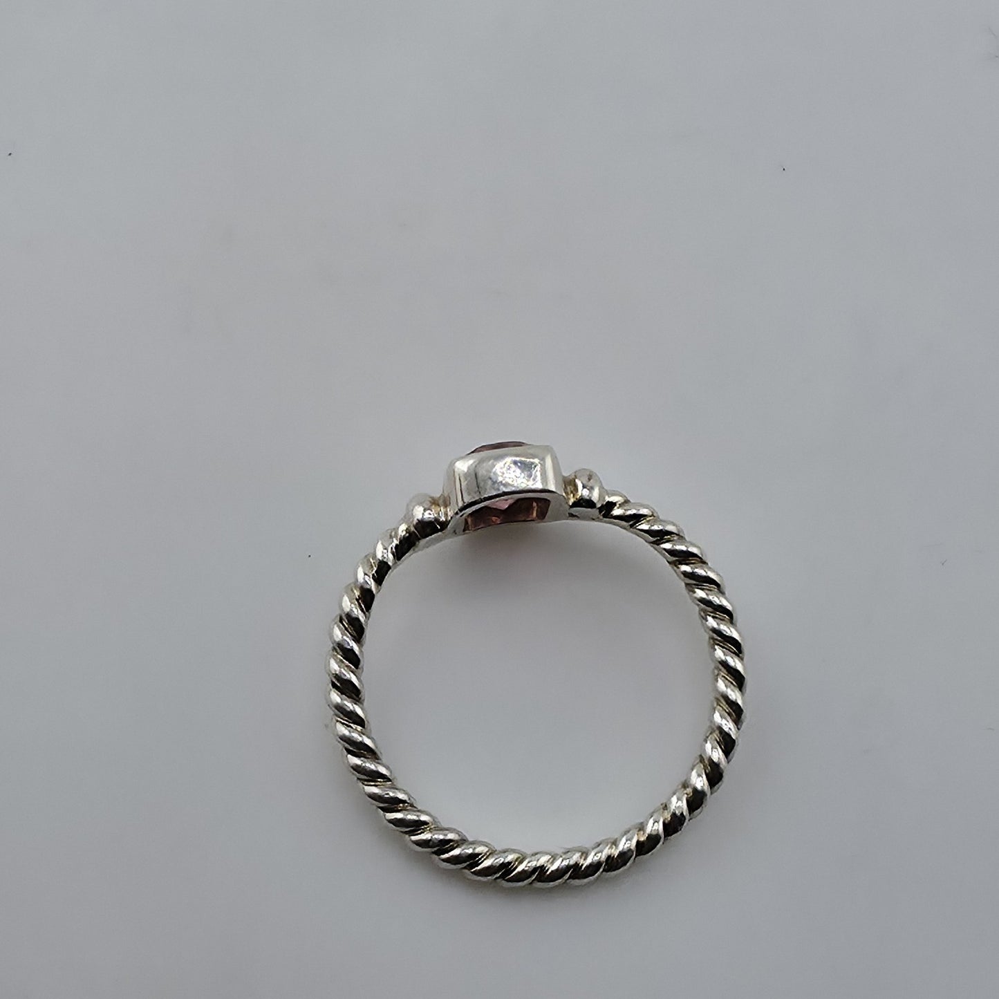 Sterling Silver Ring Pink Stone Rope Band 925 Size 7