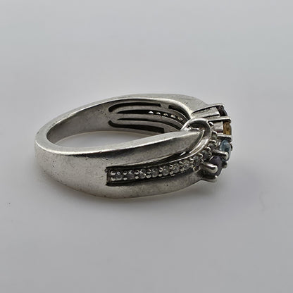 Sterling Silver 925 Huerta Multi Stone Ring CZ Accent Band Size 5 Vintage