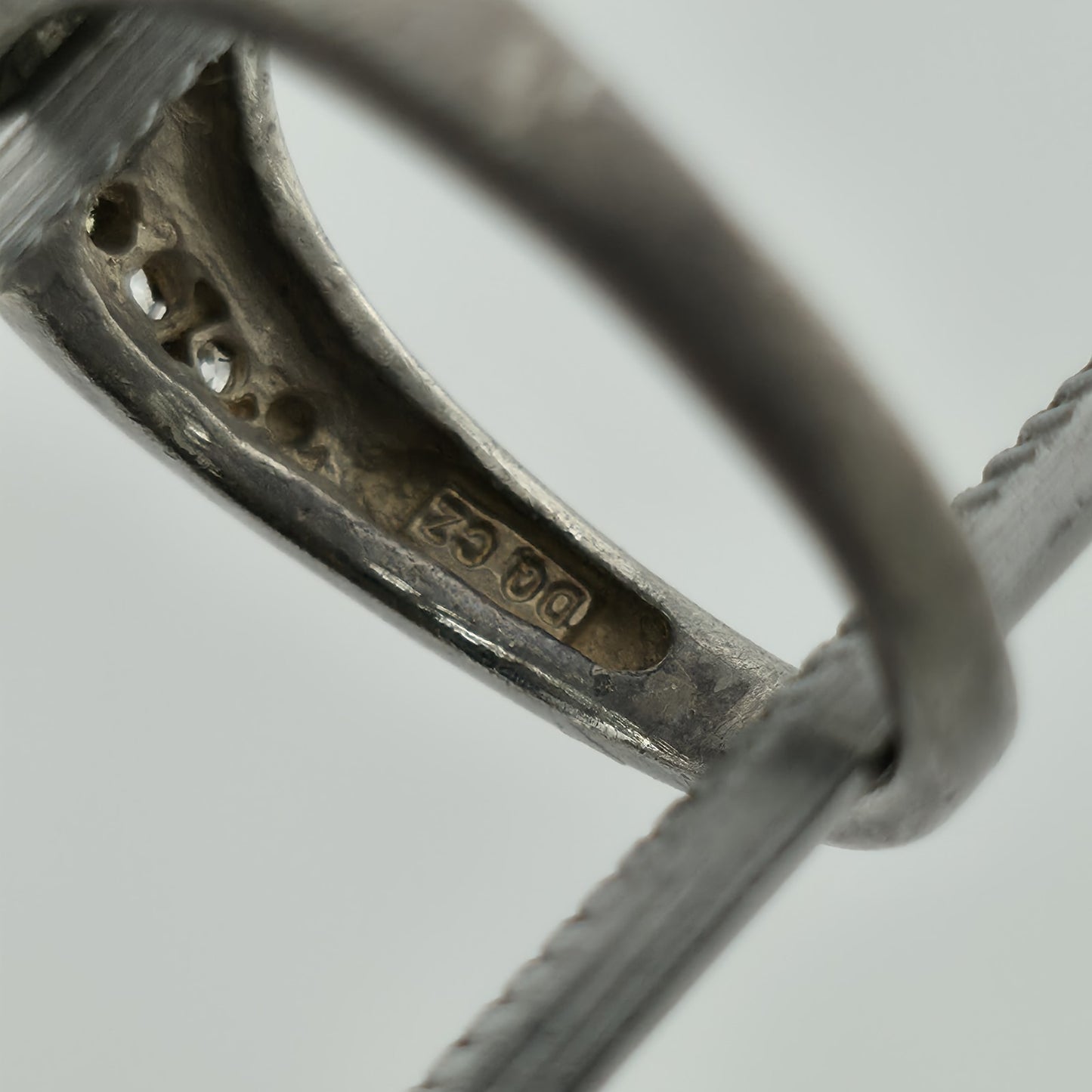 DQCZ Sterling Silver Ring Diamonique Marquis Colorless Stone Patina 7.75