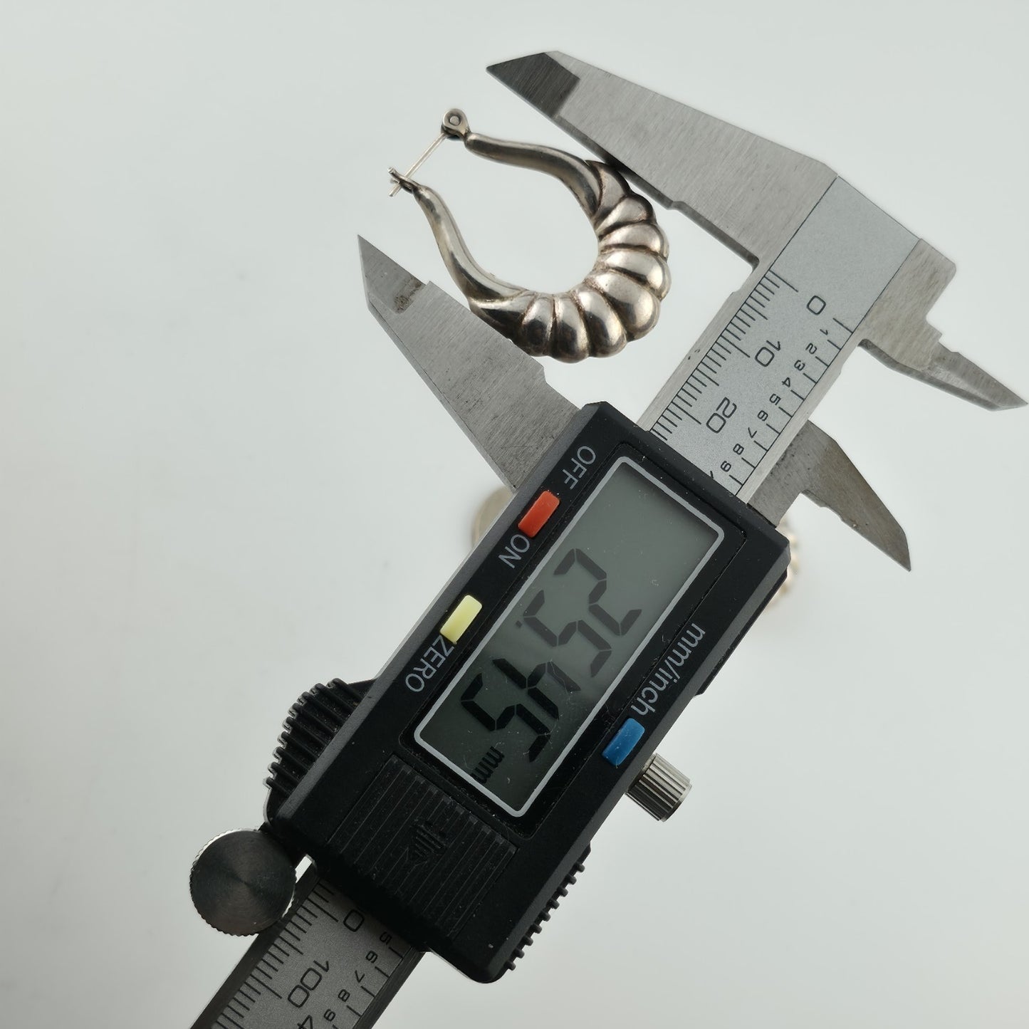 Sterling Silver Earrings Ribbed Latch Hoop Marked 925 Vintage Patina 1.3"