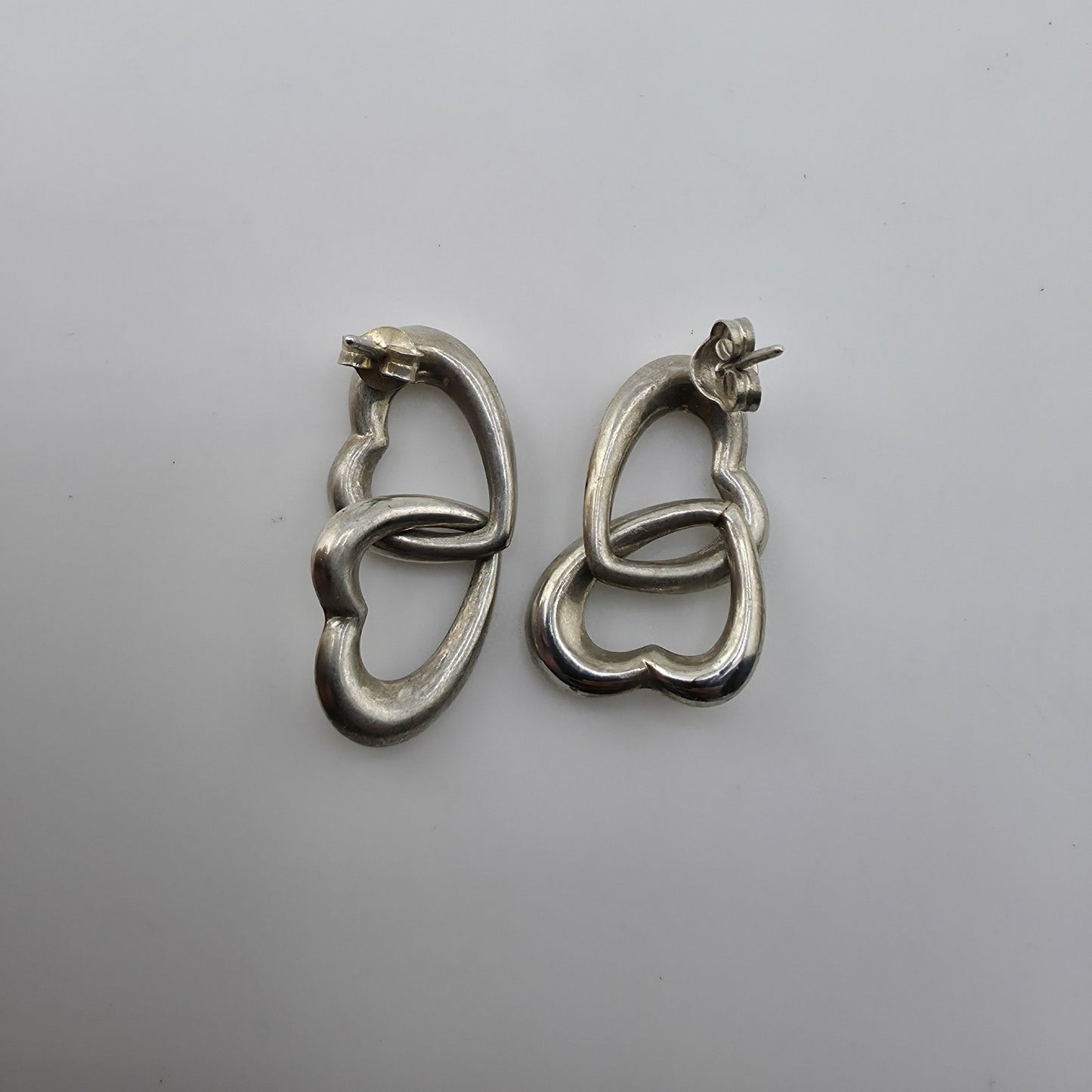 Sterling Silver Linked Double Heart Post Earrings 925 Chunky Modern Love